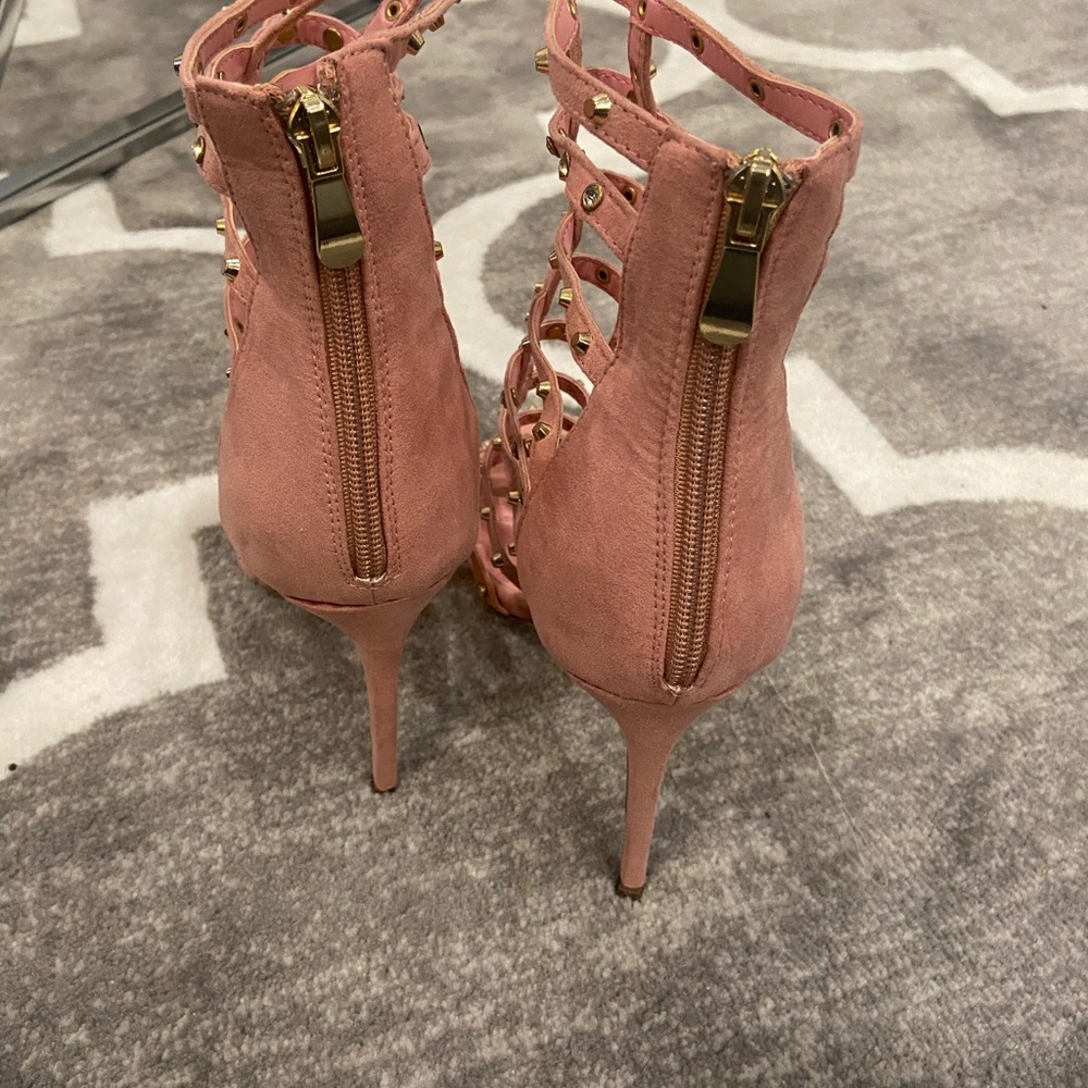 Jeweled Cage Dusty Rose Color Heels - Picture 3 of 8